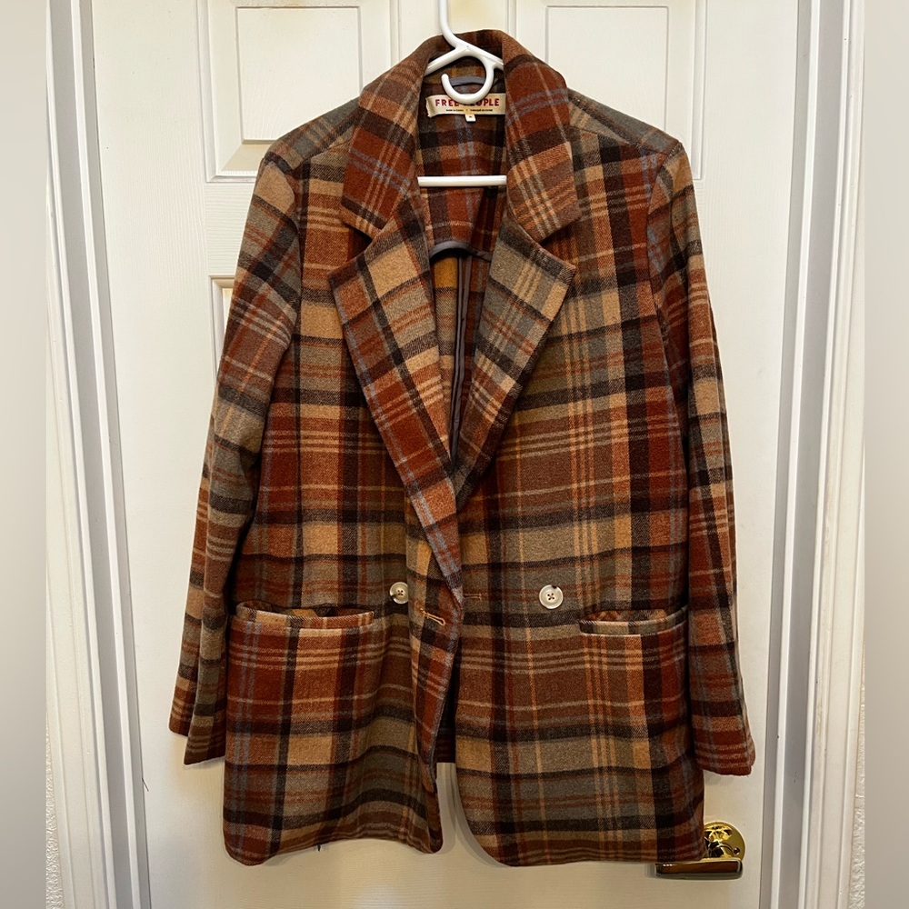Free People Brown Plaid Jacket